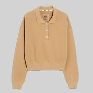 Madewell MWL Betterterry Cropped Polo Shirt Sweatshirt Fleece Size Medium Khaki
